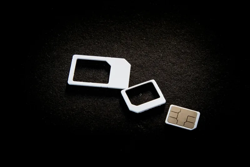 SIM cards and adapters on display