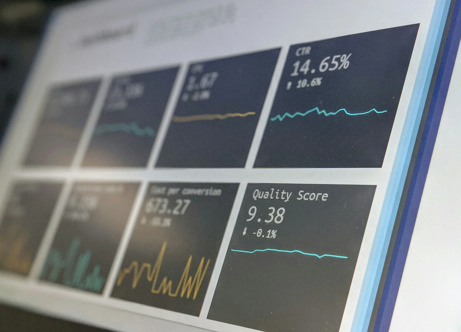 A reporting dashboard with charts and metrics on a laptop screen