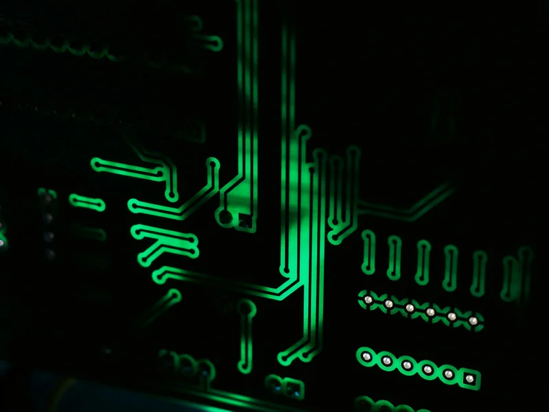 Close-up of a computer board in the dark