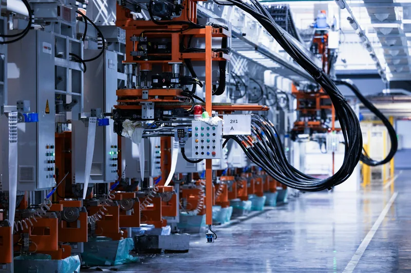 A line of electrical equipment in a factory