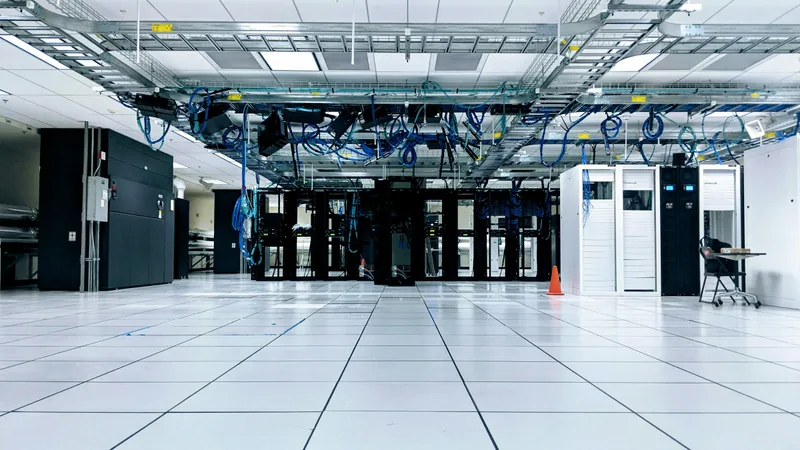 A server room with rows of network cabinets